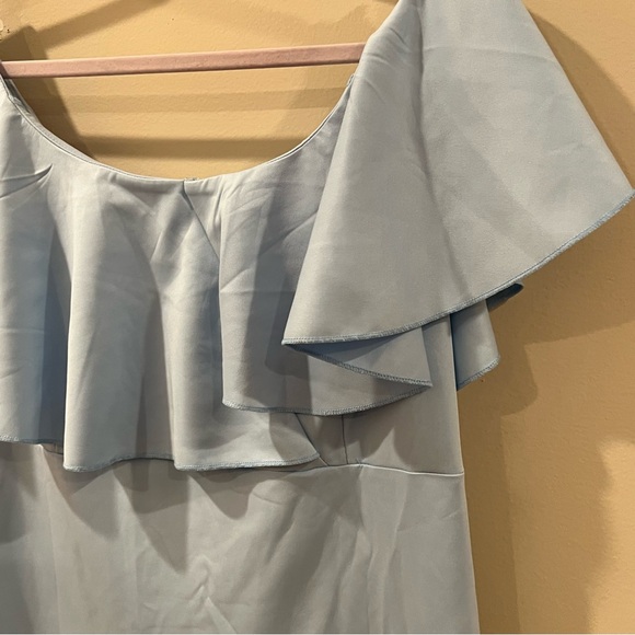 Ice Blue High Low Dress with Flutter Sleeve and Neckline - Picture 7 of 10